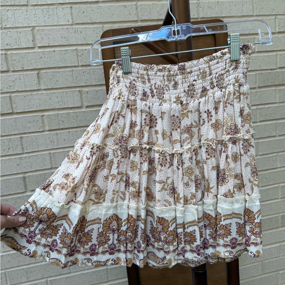 Brown Mini Skater Skirt with Pleated Tiers